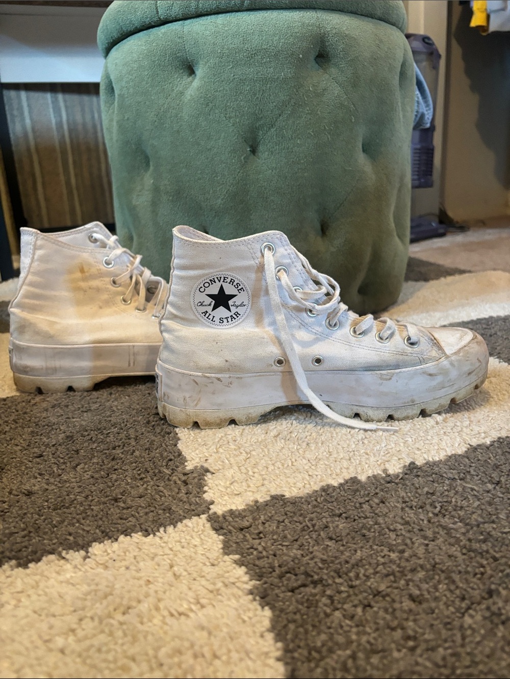 Converse White High-Top Canvas Sneakers with Black Star Patch